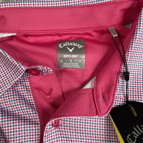 CALLAWAY Opti-Dri Performance Golf Polo Stretch Mens Pink Blue Size LARGE NWT - Picture 6 of 12